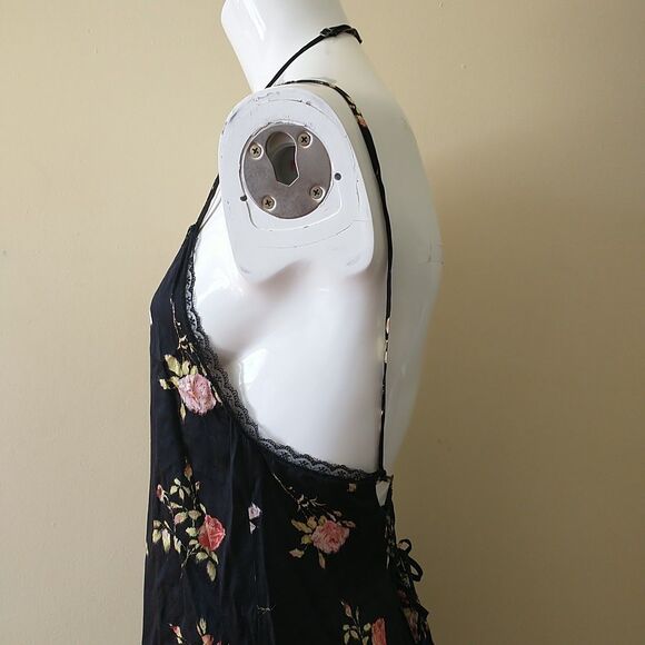 R13 Lace Back Slip Dress XS Black Pink Floral 100%Silk Lace Up Adjustable Strap - Picture 6 of 13